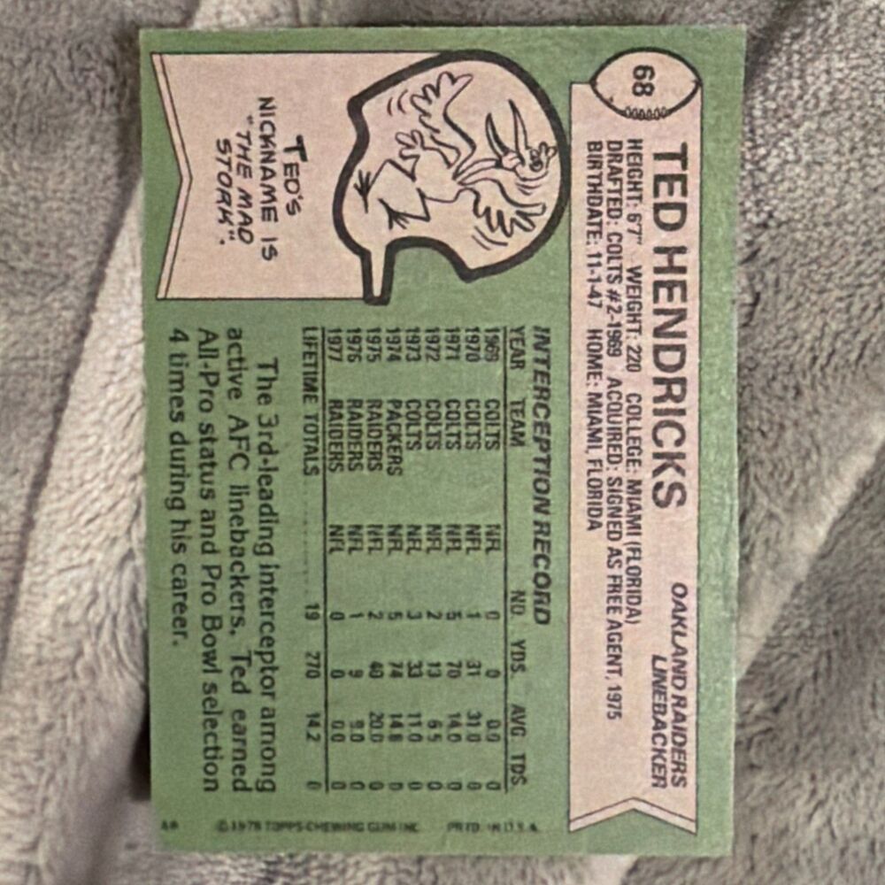 1978 Topps - Ted Hendricks #68 - Picture 2 of 9